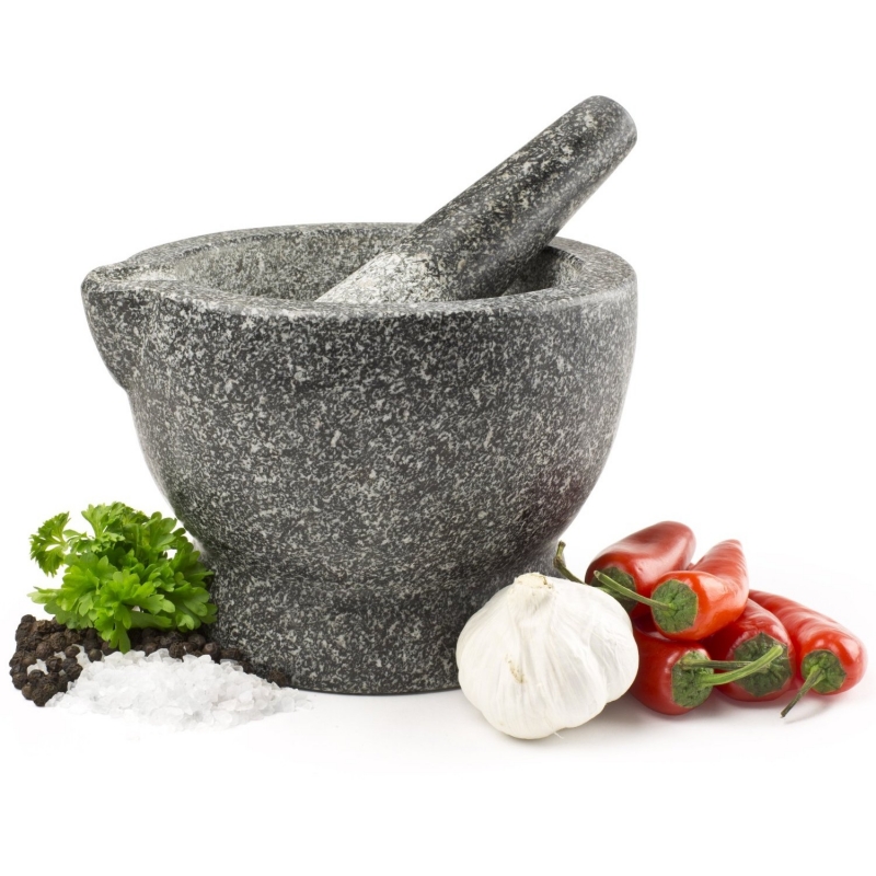 Premium Solid Granite Mortar and Pestle With Spout For Easy Pouring