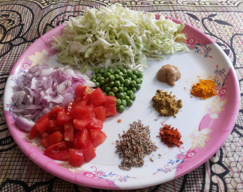 Patta Gobhi Matar (Cabbage cooked with Peas) Ingredients