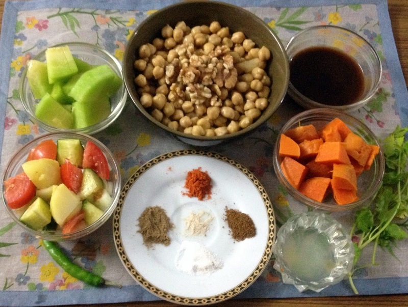 Sweet Potato And Channa Chaat Ingredients